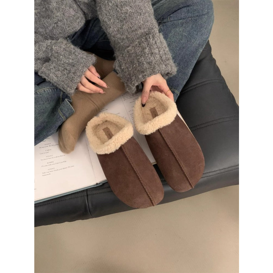 Thermal Fuzzy Round Toe Flat Slippers Apparel and Accessories