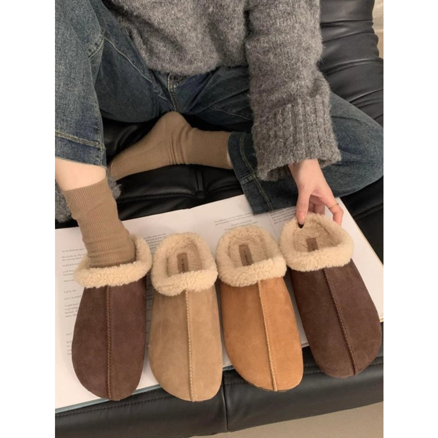 Thermal Fuzzy Round Toe Flat Slippers Apparel and Accessories