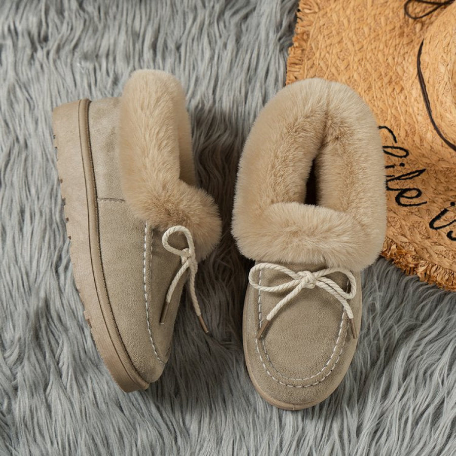 Thermal Fuzzy Tied Round Toe Boots Apparel and Accessories