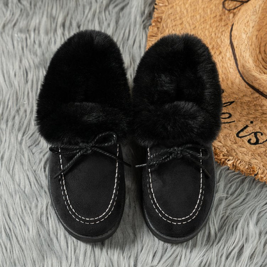 Thermal Fuzzy Tied Round Toe Boots Apparel and Accessories