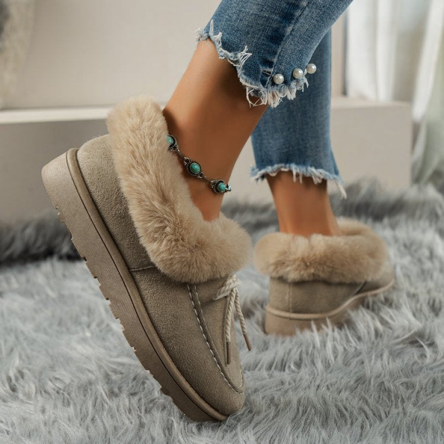 Thermal Fuzzy Tied Round Toe Boots Apparel and Accessories