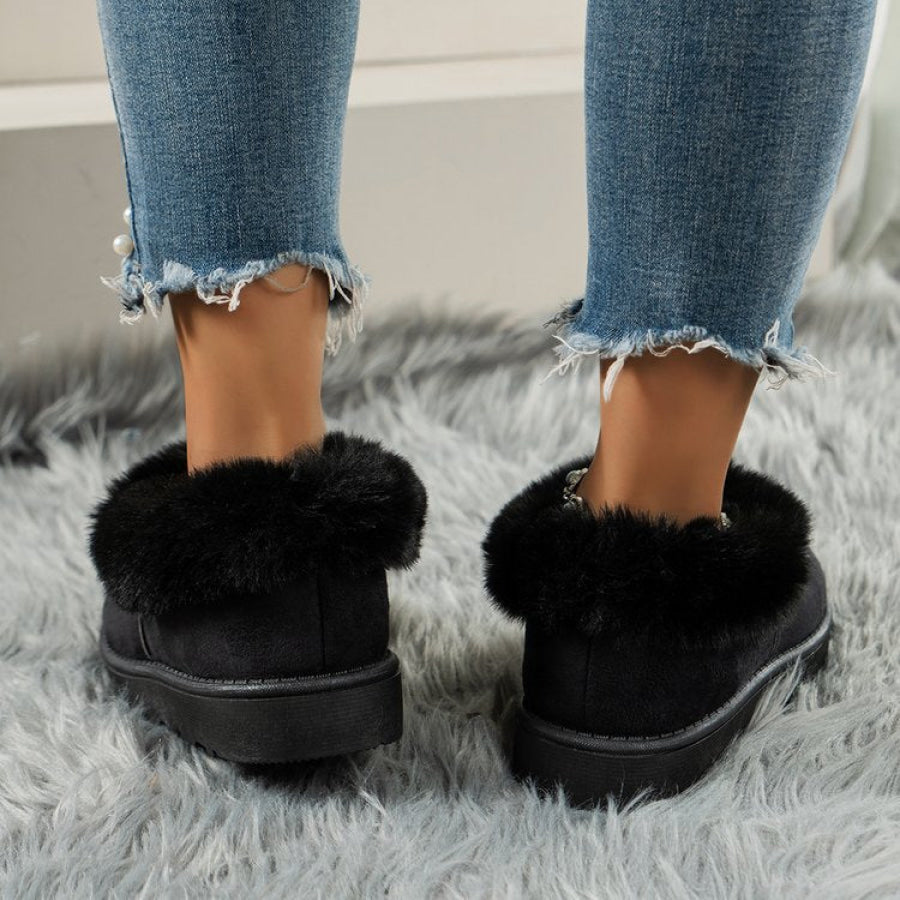 Thermal Fuzzy Tied Round Toe Boots Apparel and Accessories