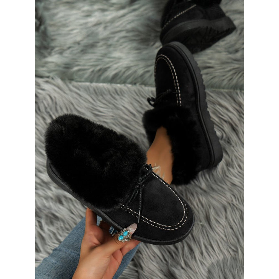 Thermal Fuzzy Tied Round Toe Boots Black / 36(US5) Apparel and Accessories