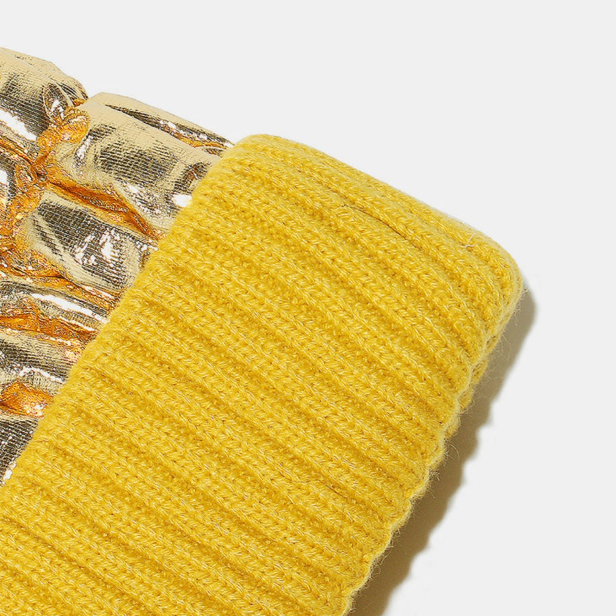 Thermal Knit Hat with Pompom Gold / One Size Apparel and Accessories