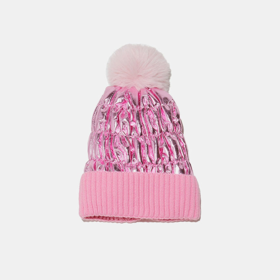 Thermal Knit Hat with Pompom Fuchsia Pink / One Size Apparel and Accessories