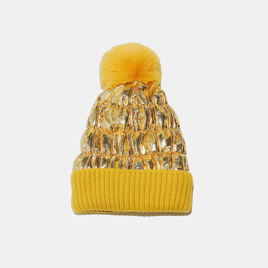 Thermal Knit Hat with Pompom Gold / One Size Apparel and Accessories