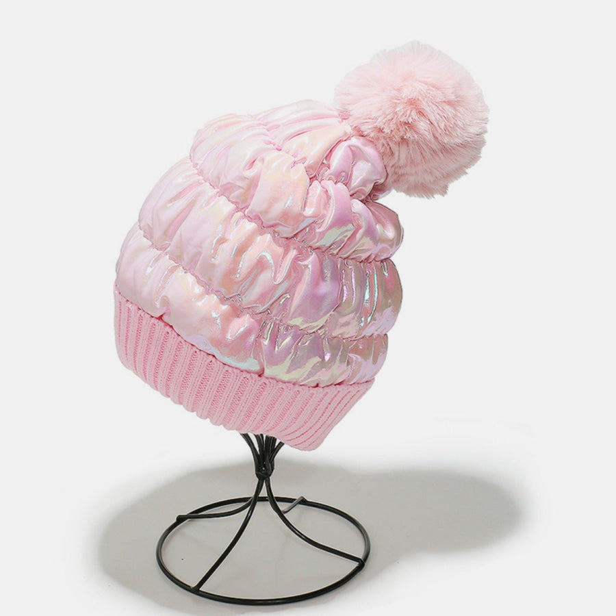 Thermal Knit Hat with Pompom Pink / One Size Apparel and Accessories