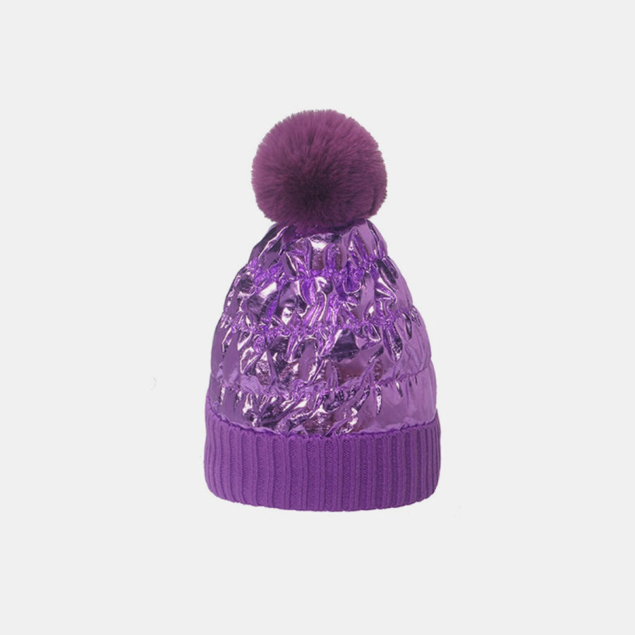 Thermal Knit Hat with Pompom Purple / One Size Apparel and Accessories