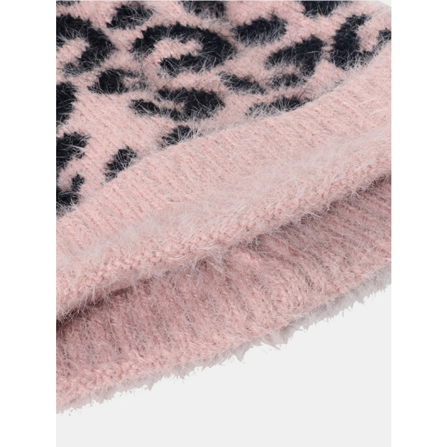 Thermal Leopard Hat with Pompom Blush Pink / One Size Apparel and Accessories