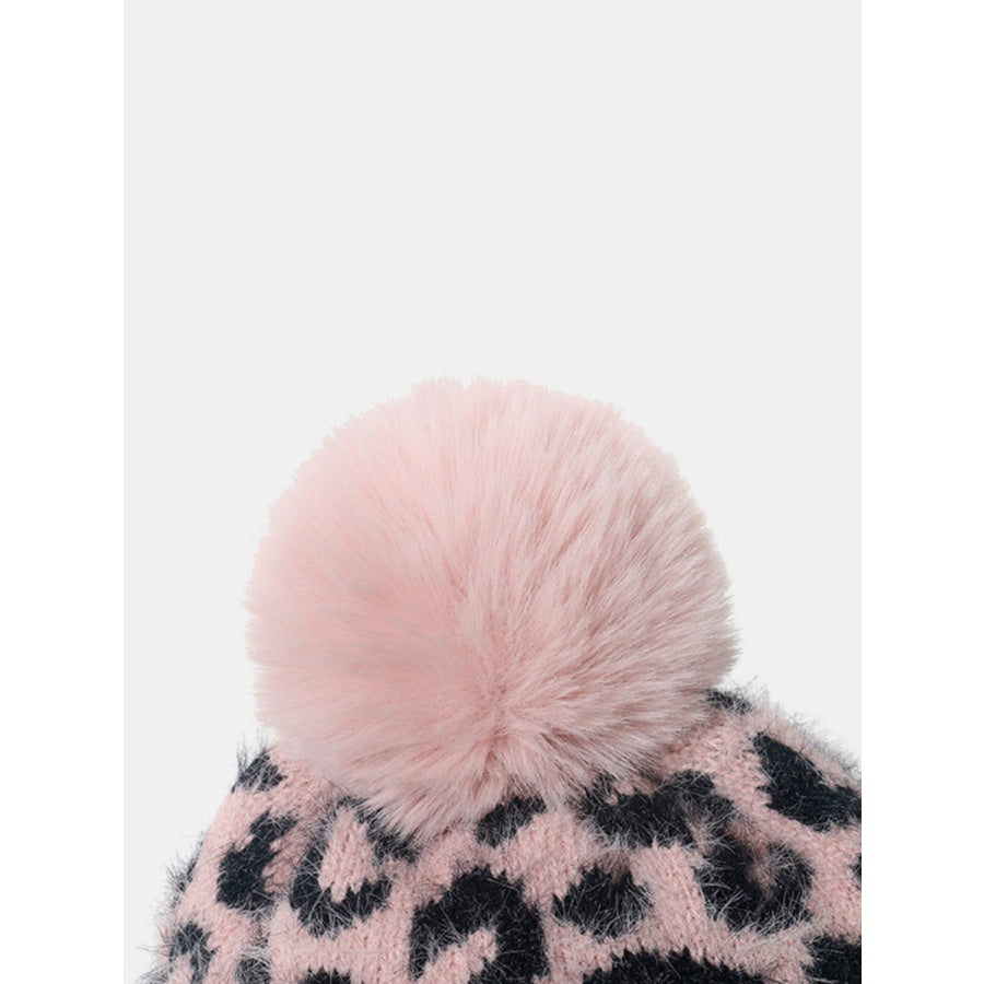 Thermal Leopard Hat with Pompom Apparel and Accessories