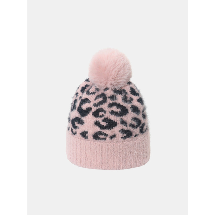 Thermal Leopard Hat with Pompom Blush Pink / One Size Apparel and Accessories