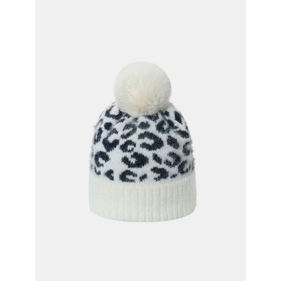 Thermal Leopard Hat with Pompom White / One Size Apparel and Accessories