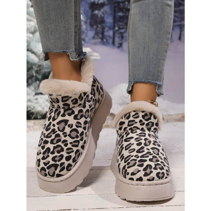 Thermal Leopard Round Toe Platform Boots Beige / 36(US5) Apparel and Accessories