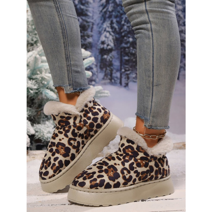 Thermal Leopard Round Toe Platform Boots Khaki / 36(US5) Apparel and Accessories