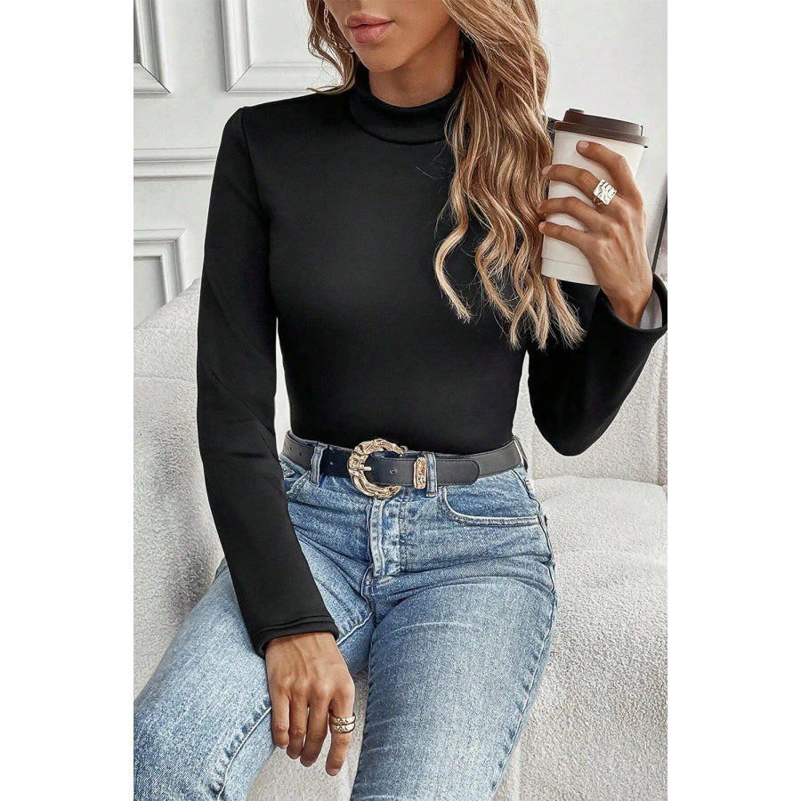 Thermal Lined Mock Neck Long Sleeve Blouse Apparel and Accessories