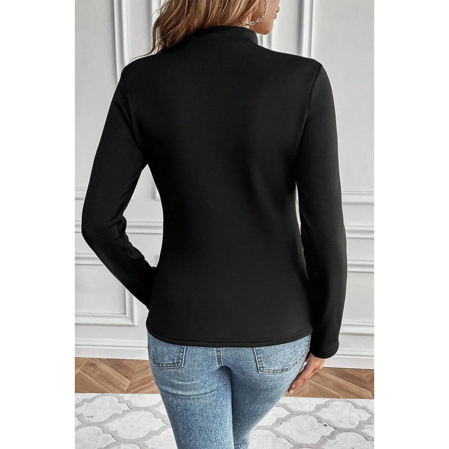 Thermal Lined Mock Neck Long Sleeve Blouse Apparel and Accessories