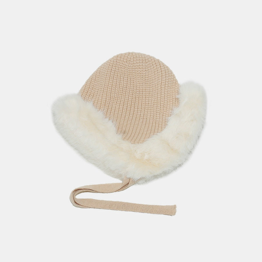 Thermal Tied Fuzzy Winter Hat Khaki / One Size Apparel and Accessories