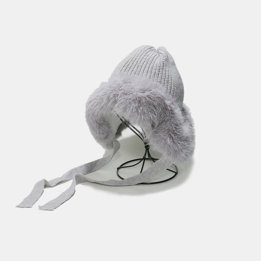 Thermal Tied Fuzzy Winter Hat Gray / One Size Apparel and Accessories