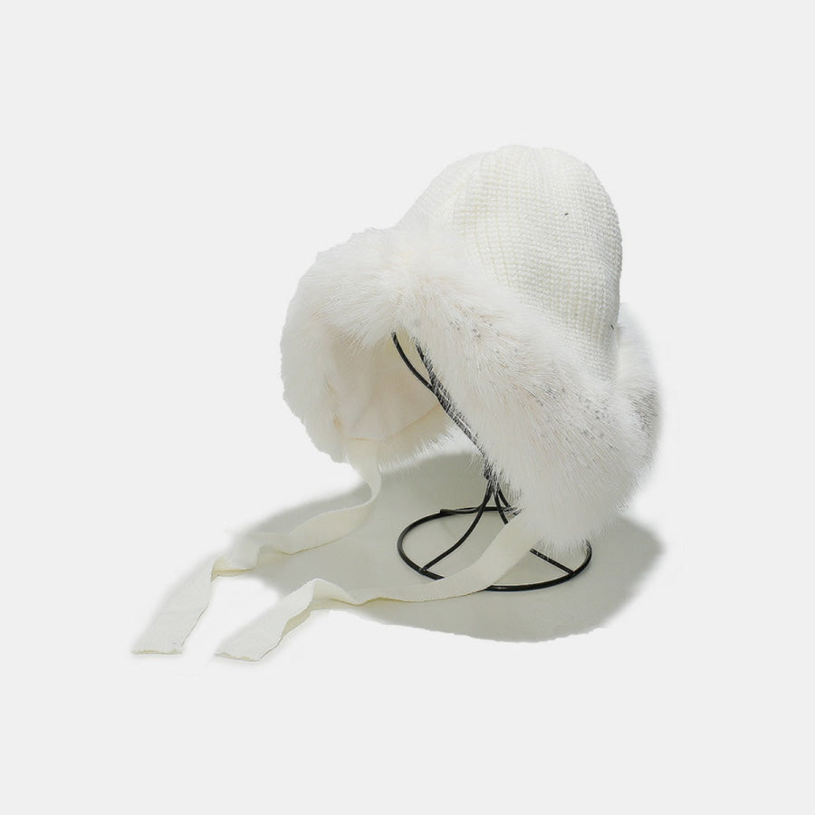 Thermal Tied Fuzzy Winter Hat Ivory / One Size Apparel and Accessories