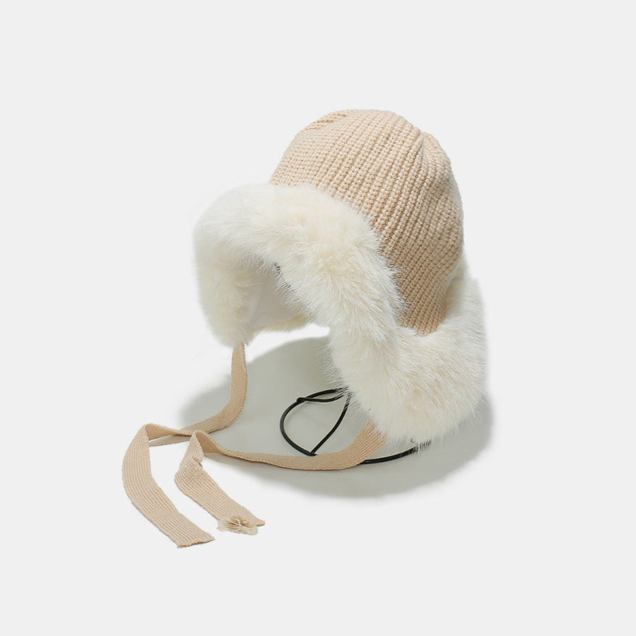 Thermal Tied Fuzzy Winter Hat Khaki / One Size Apparel and Accessories