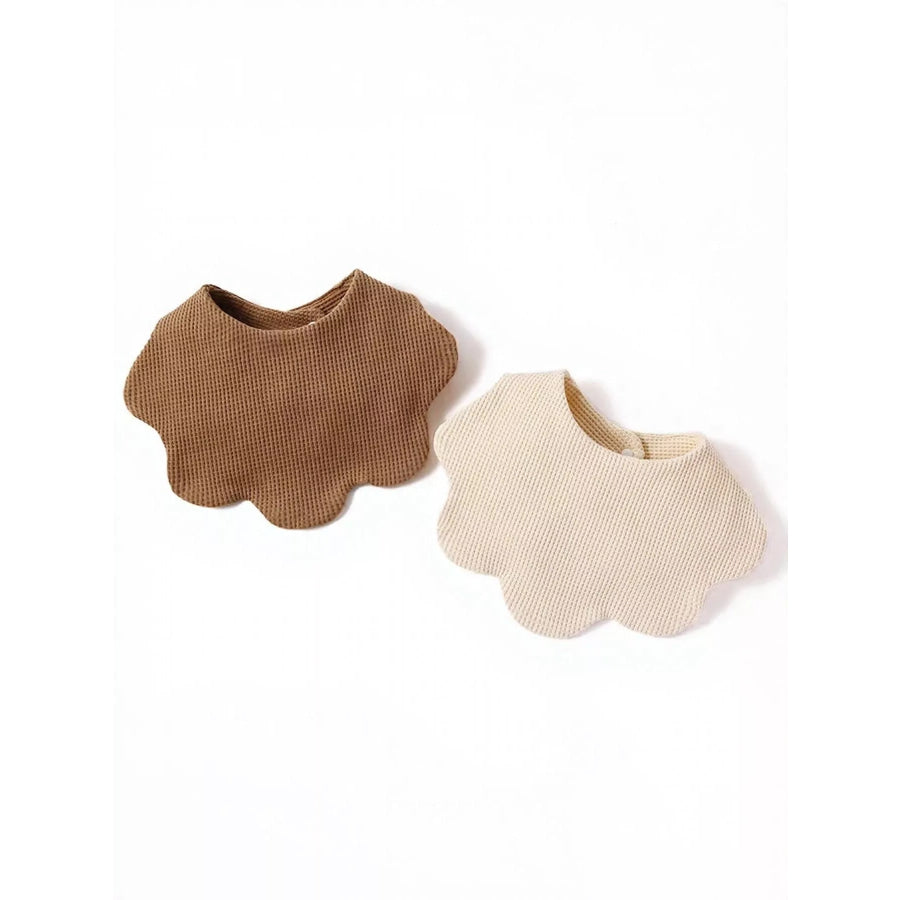 Thick Double-Sided Cotton Bib Drool Bandana with Scalloped Edge Brown + Beige / One Size Apparel and Accessories