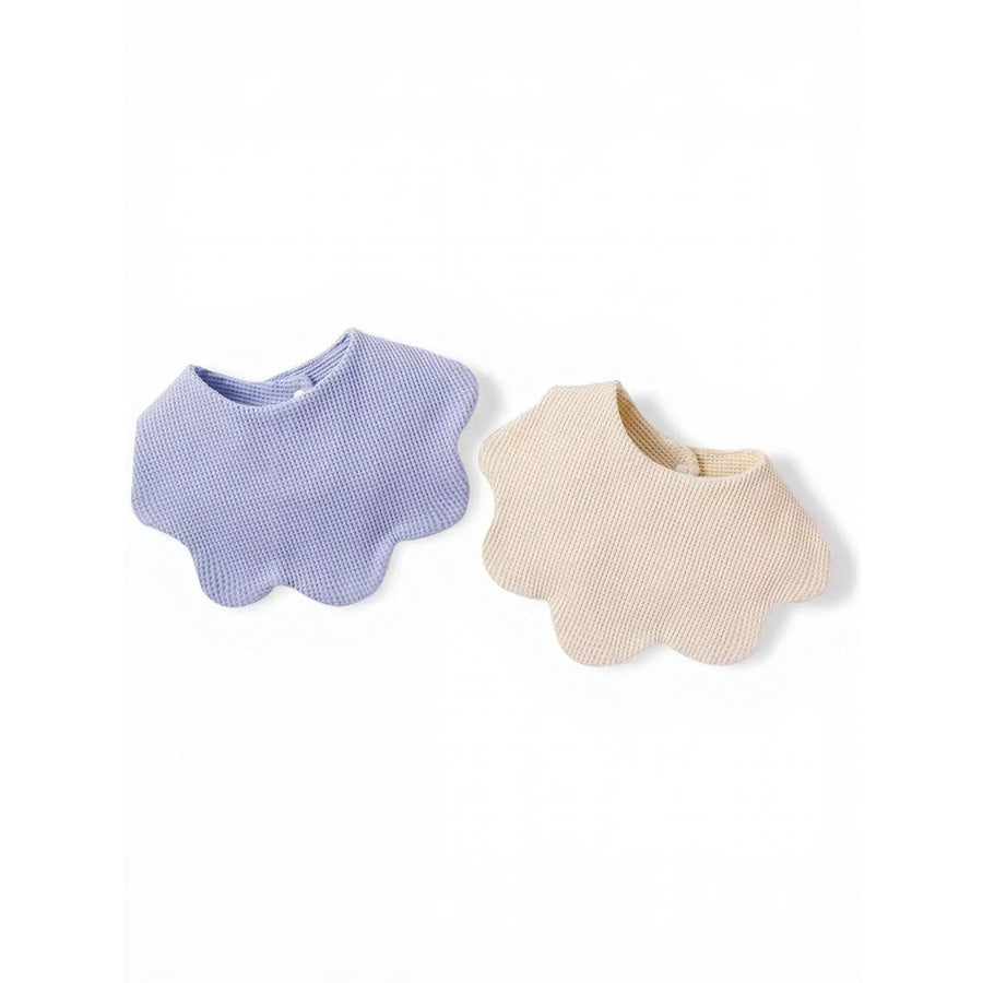 Thick Double-Sided Cotton Bib Drool Bandana with Scalloped Edge Light Blue + Beige / One Size Apparel and Accessories
