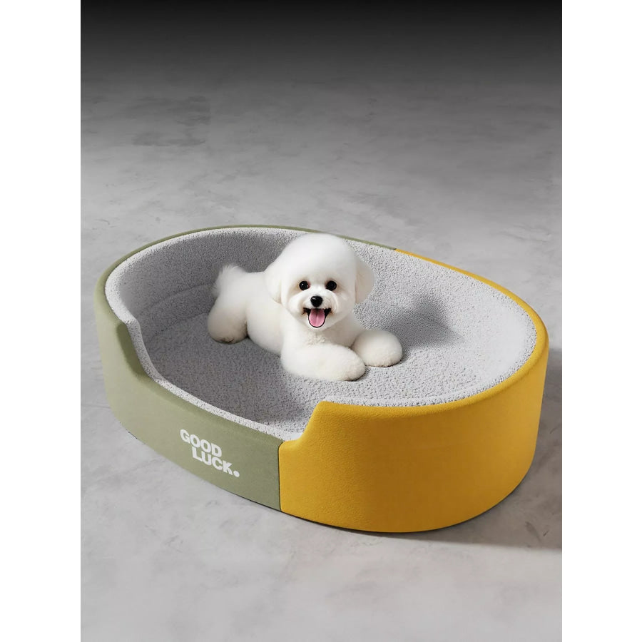 Thickened Oval Two-Tone Plush Pet Nest Yellow Green 1 / S Apparel and Accessories