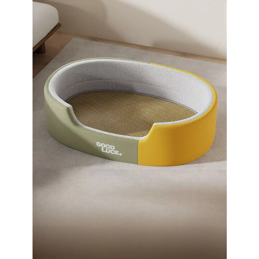 Thickened Oval Two-Tone Plush Pet Nest Yellow Green 2 / S Apparel and Accessories