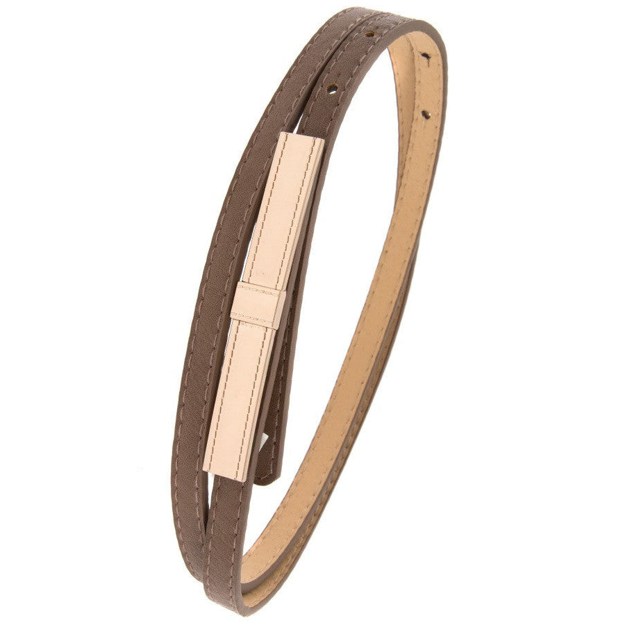 Thin Faux Leather Gold Bar Clasp Belts - Assorted Colours Brown / One Size Belt