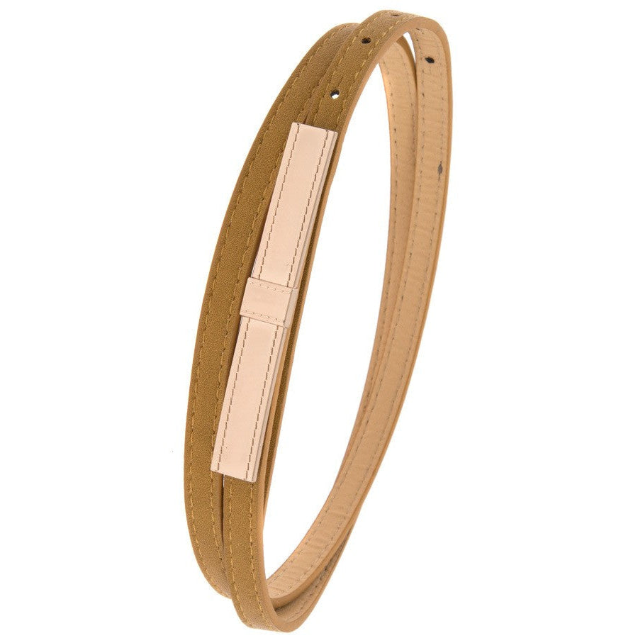 Thin Faux Leather Gold Bar Clasp Belts - Assorted Colours Tan / One Size Belt