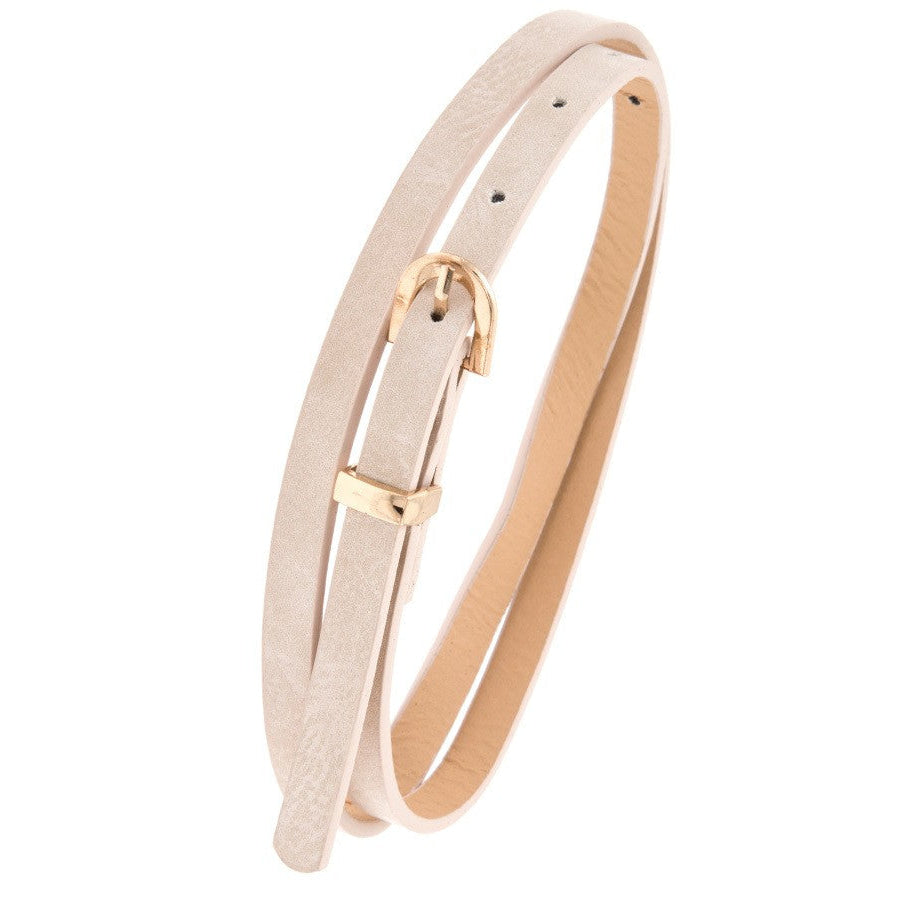 Thin Faux Leather Gold D-Ring Buckle Belts - Assorted Colours Beige / One Size Belt