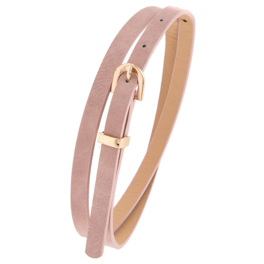 Thin Faux Leather Gold D-Ring Buckle Belts - Assorted Colours Dusty Pink / One Size Belt