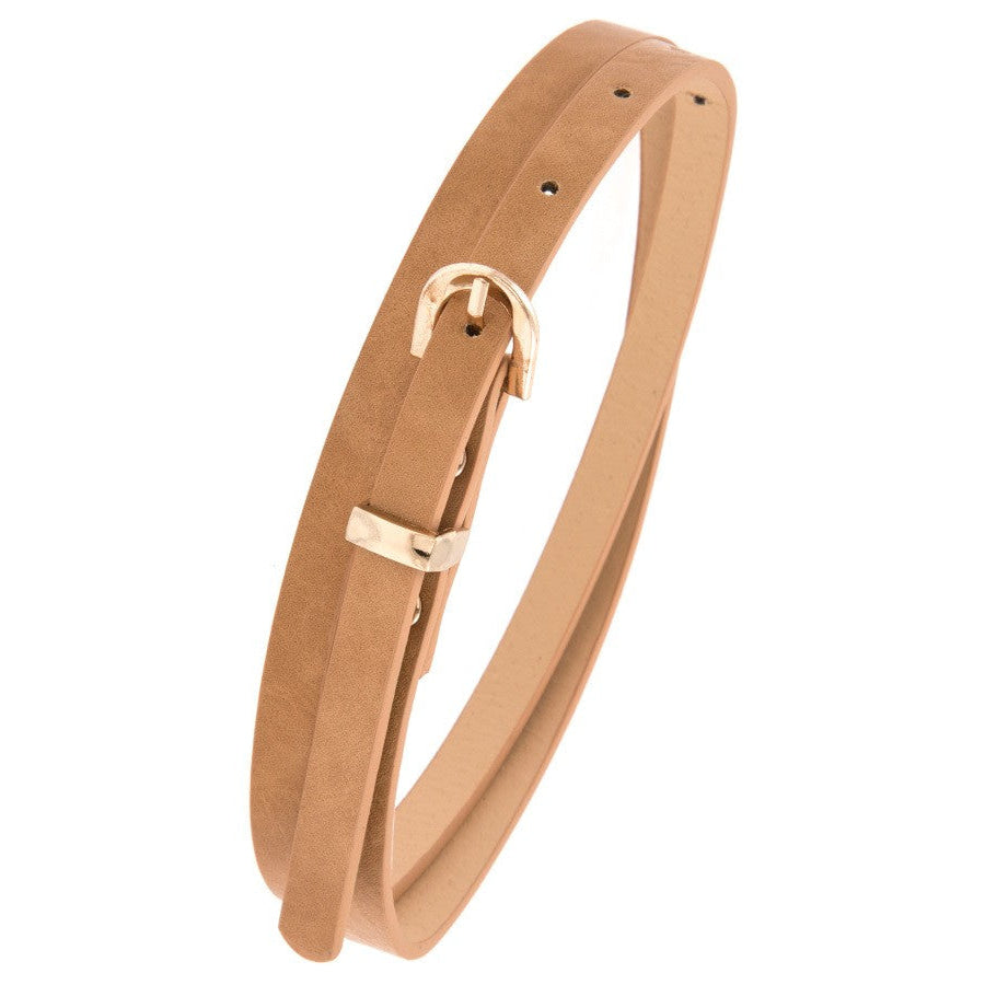 Thin Faux Leather Gold D-Ring Buckle Belts - Assorted Colours Tan / One Size Belt