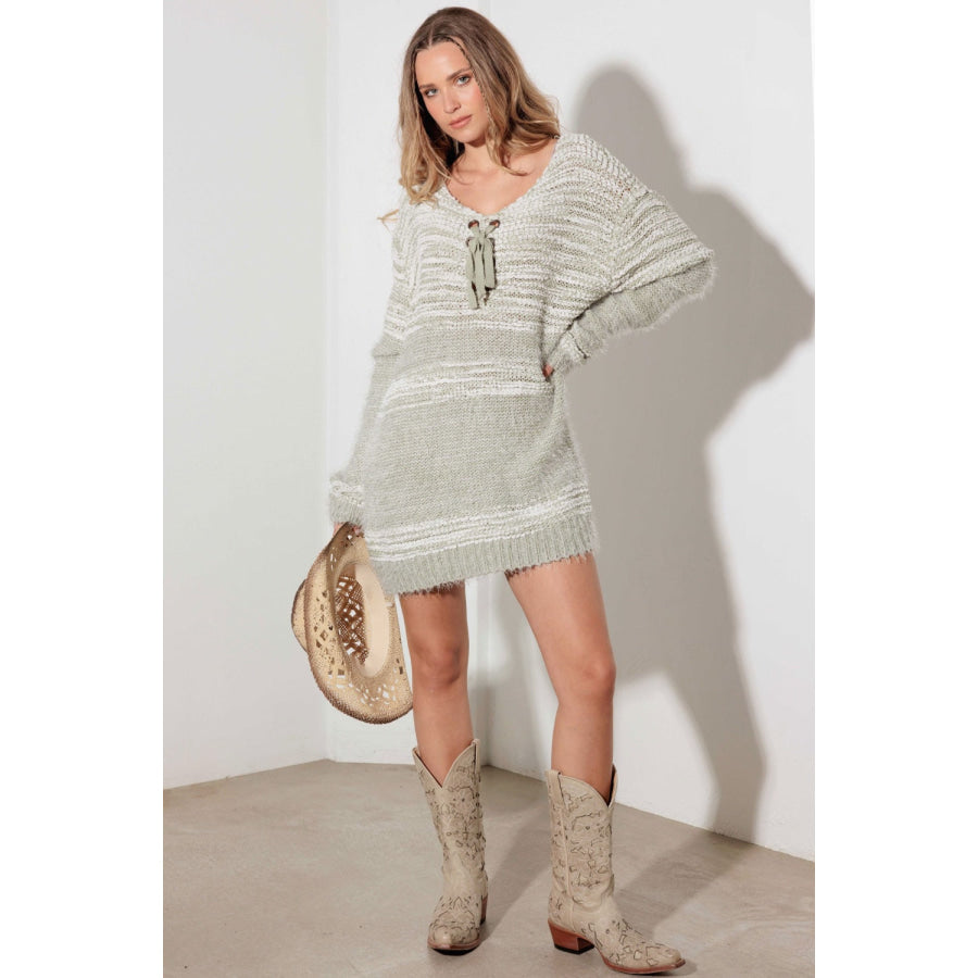 Thinkable Mixed-Stitch Front Tie Sweater Dress Apparel and Accessories