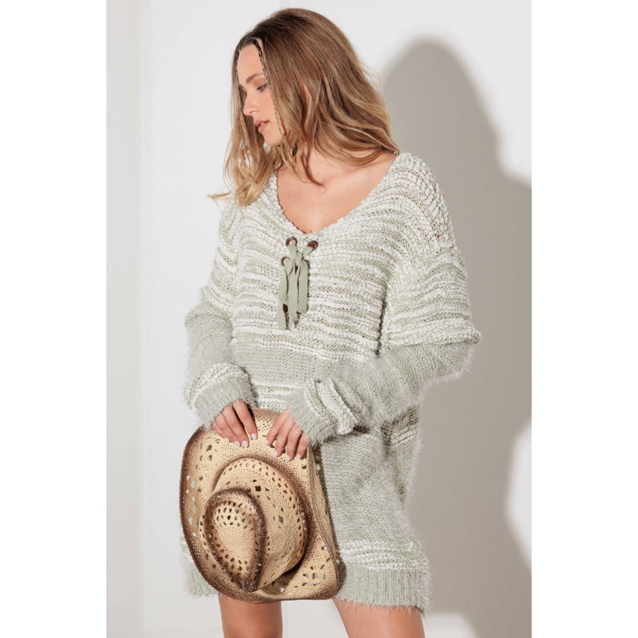 Thinkable Mixed-Stitch Front Tie Sweater Dress Apparel and Accessories