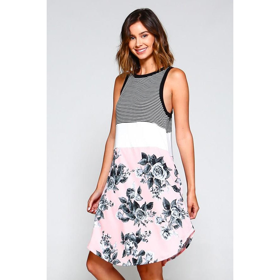 Tank 3Colour Block Dress W/pockets S / Black/pink/grey Dresses