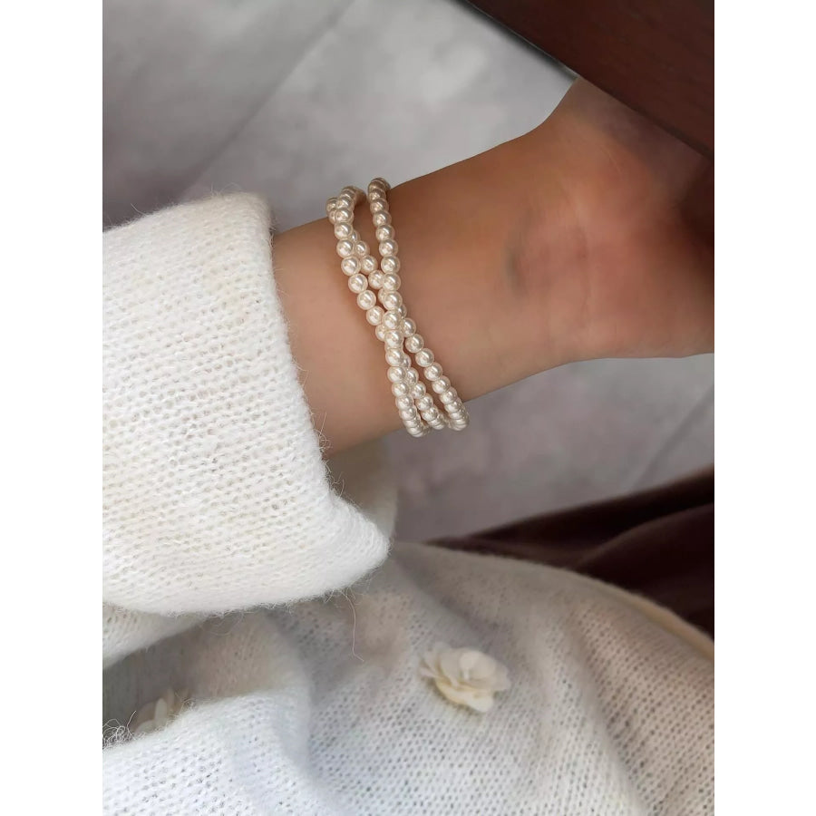 Three Layers Pearl Bracelet Silver / One Size Apparel and Accessories