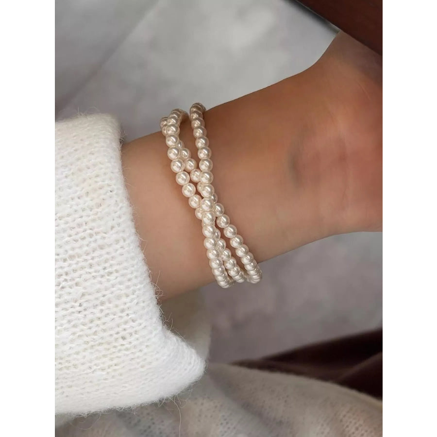 Three Layers Pearl Bracelet Silver / One Size Apparel and Accessories