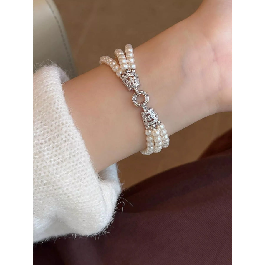 Three Layers Pearl Bracelet Silver / One Size Apparel and Accessories