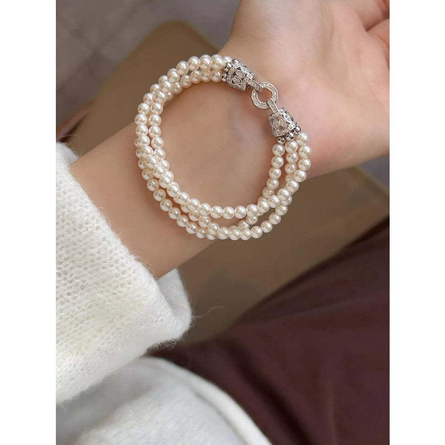 Three Layers Pearl Bracelet Silver / One Size Apparel and Accessories