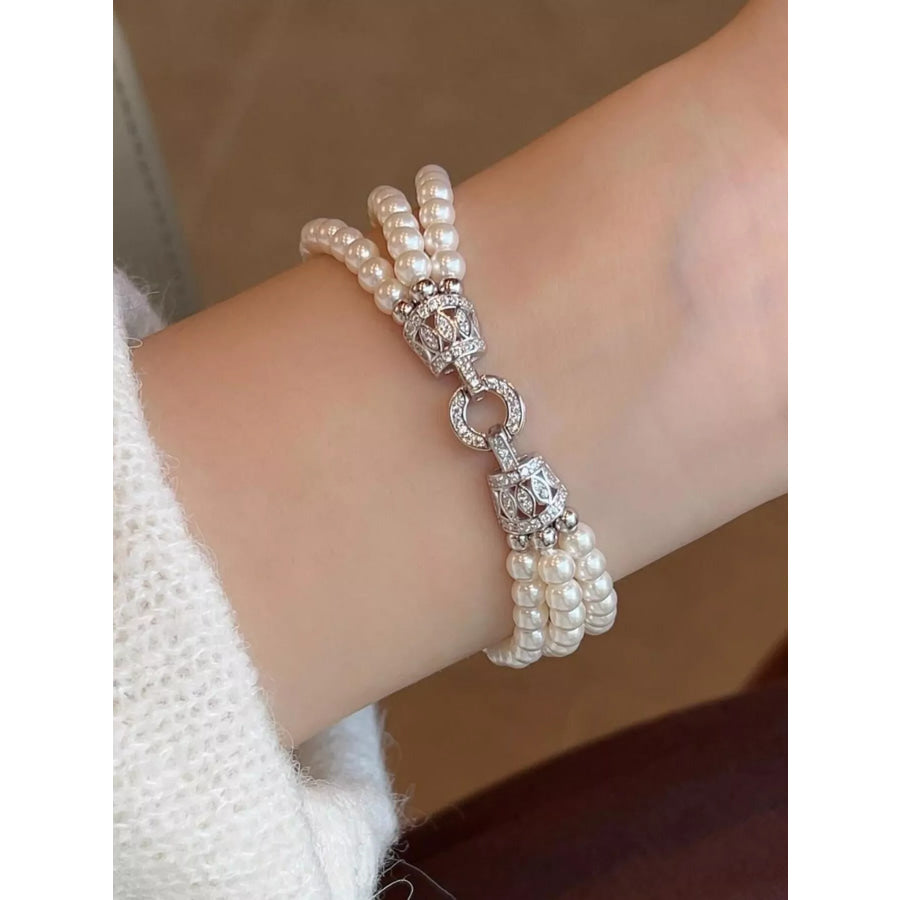 Three Layers Pearl Bracelet Silver / One Size Apparel and Accessories