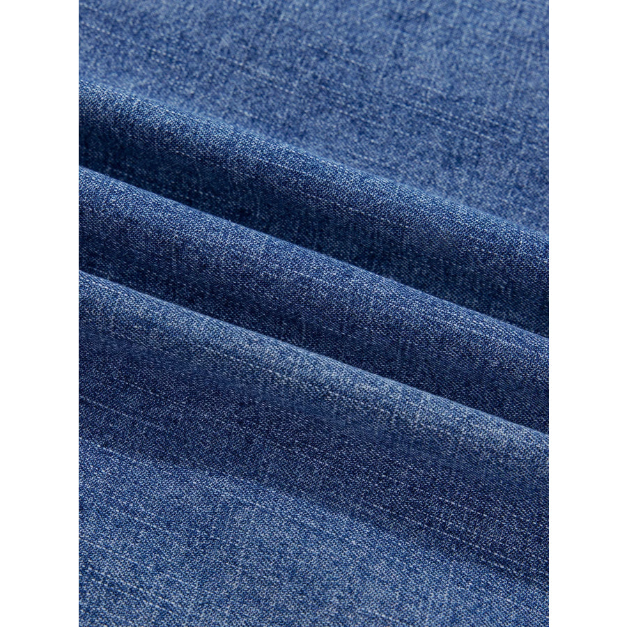 Three Quarter Sleeve Button Front Loose Denim Shirt Apparel and Accessories
