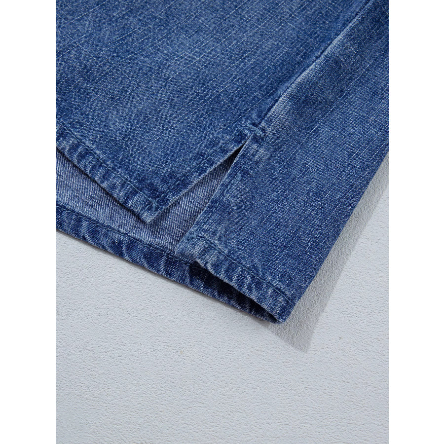 Three Quarter Sleeve Button Front Loose Denim Shirt Apparel and Accessories
