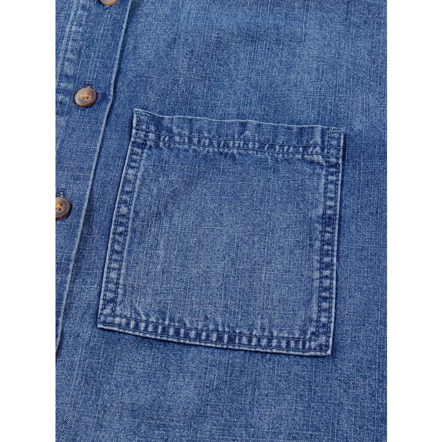 Three Quarter Sleeve Button Front Loose Denim Shirt Apparel and Accessories