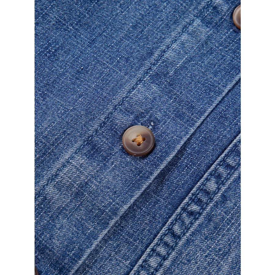Three Quarter Sleeve Button Front Loose Denim Shirt Apparel and Accessories
