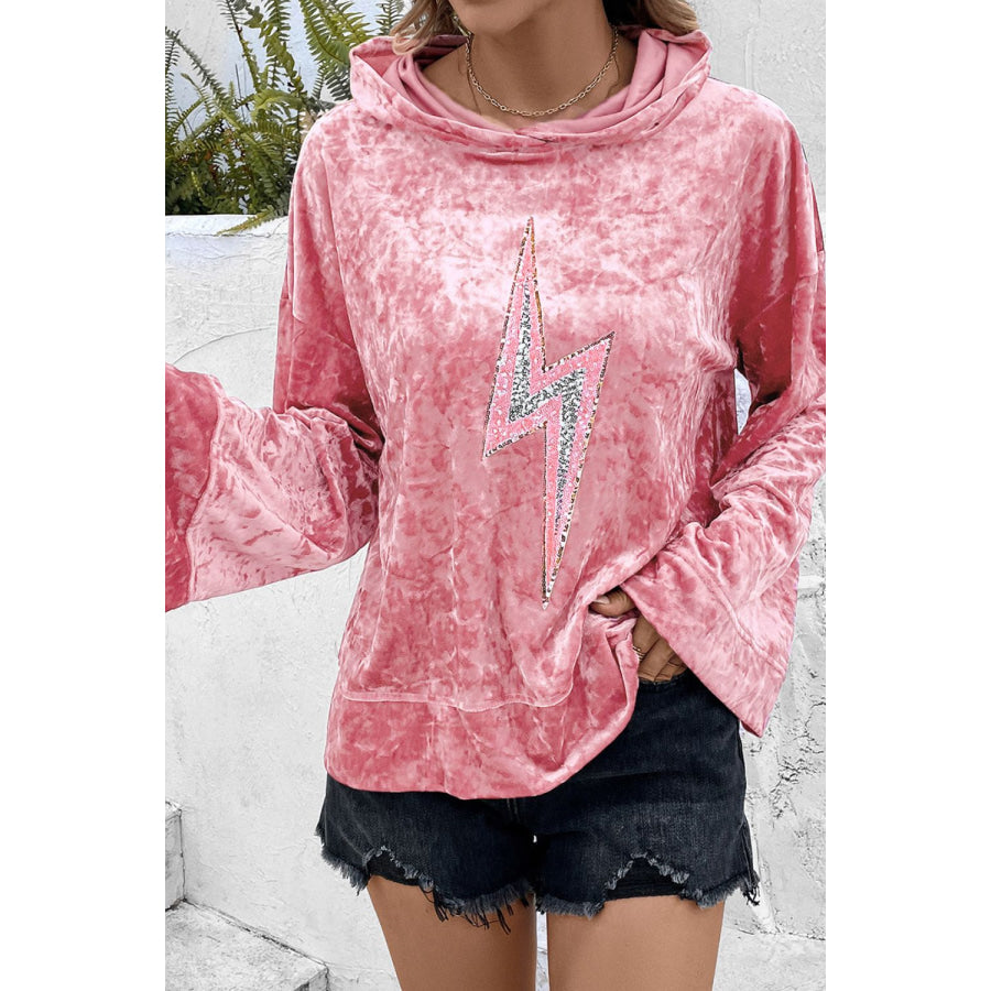 Thunderbolt Sequin Long Sleeve Hoodie Pink / S Apparel and Accessories