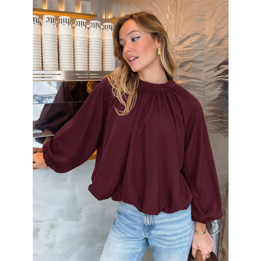 Tie Back Balloon Sleeve Blouse Apparel and Accessories
