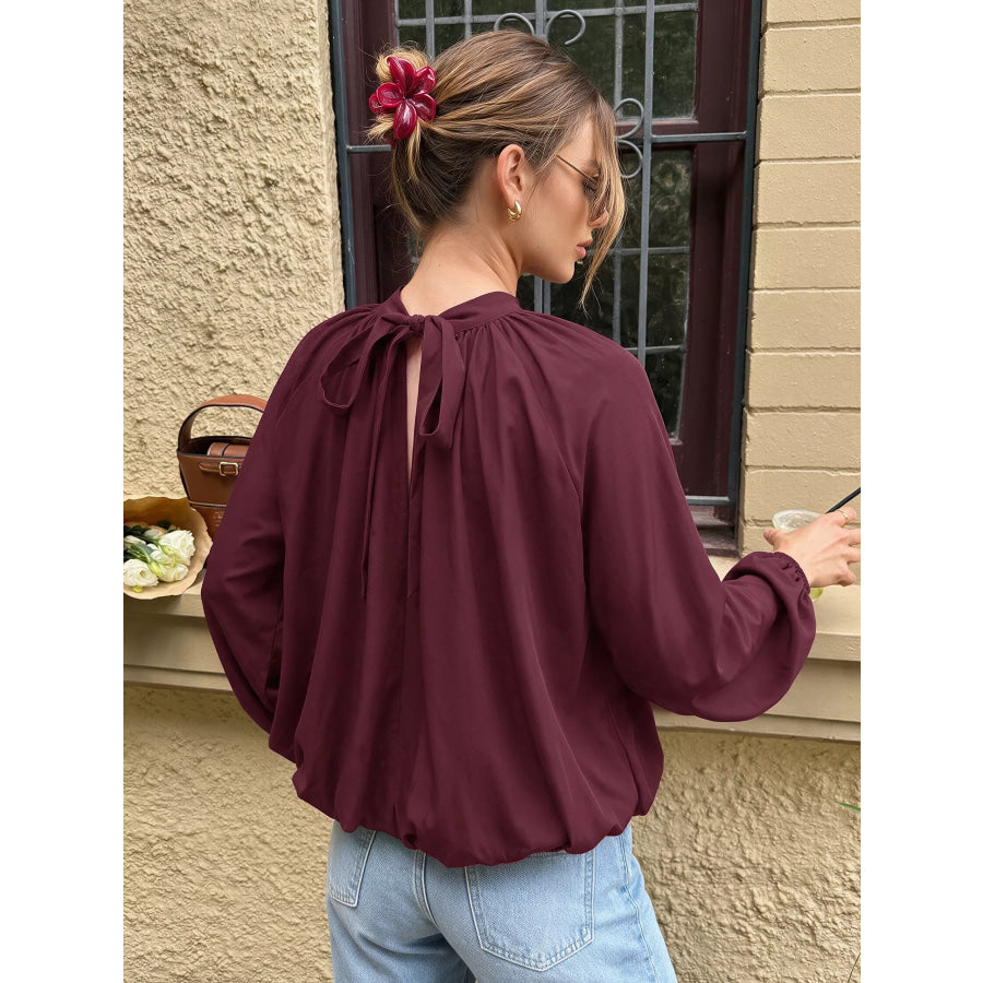 Tie Back Balloon Sleeve Blouse Apparel and Accessories