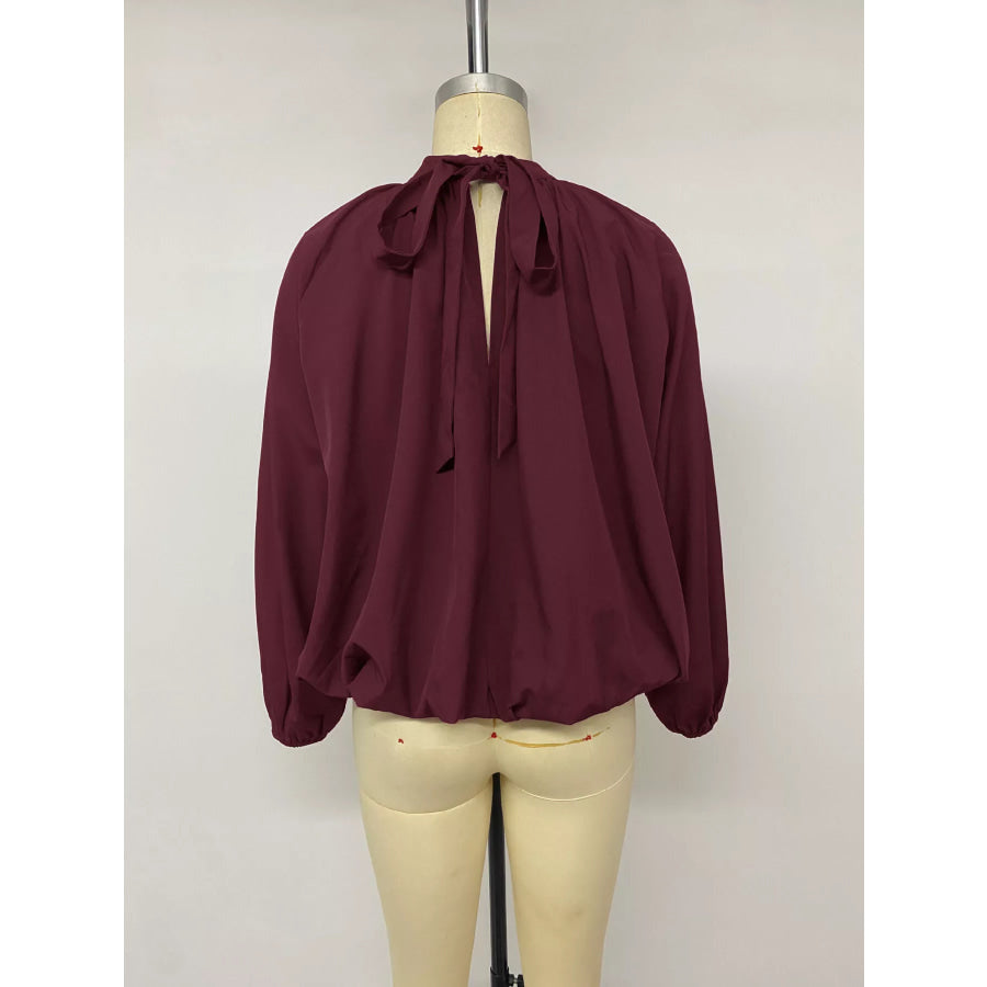 Tie Back Balloon Sleeve Blouse Apparel and Accessories