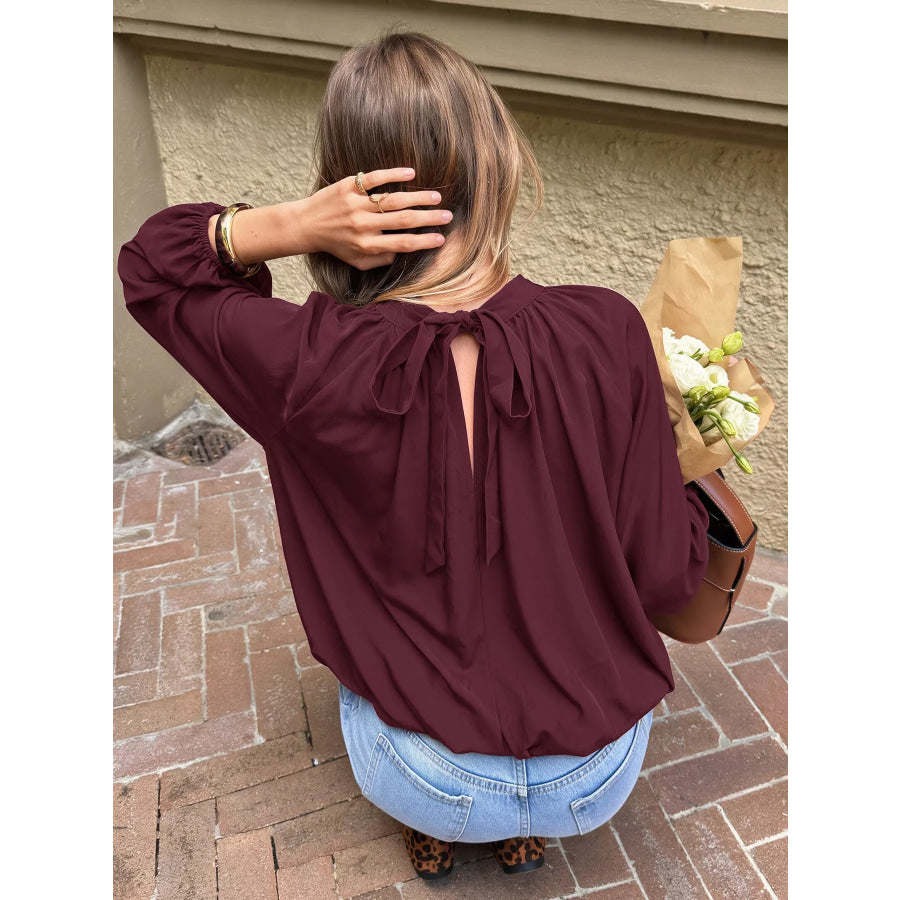 Tie Back Balloon Sleeve Blouse Apparel and Accessories